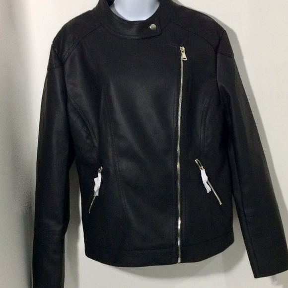 Boohoo Jackets & Blazers - Faux Leather Black Biker Jacket Sz 14 boohoo